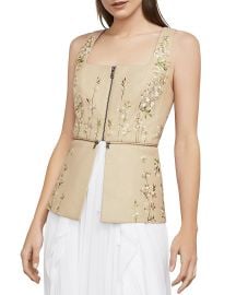 Bcbgmaxazria Embroidered Faux Leather Peplum Top at Bloomingdales